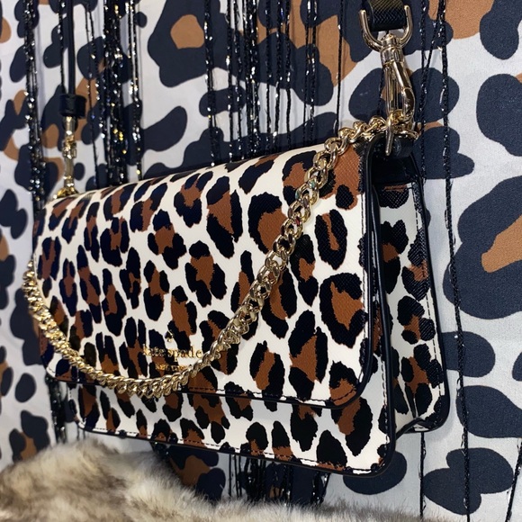 KATE SPADE NEW YORK SPOTTED LEOPARD GOLD CHAIN CROSSBODY BAG - Picture 9 of 15